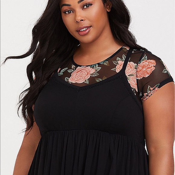 Nwt Torrid Black Pink Floral Mesh Bralette - Picture 3 of 5